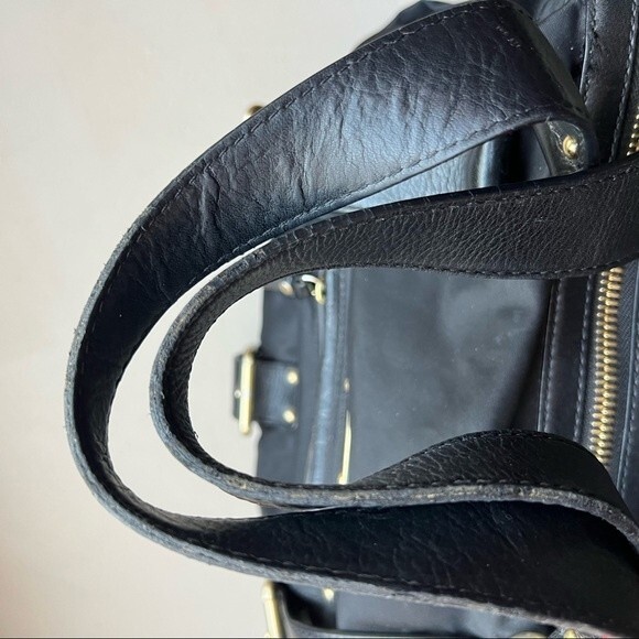 Michael Kors Black Leather & Nylon Shoulder Designer Handbag Purse w/ Dust Bag - Picture 8 of 16